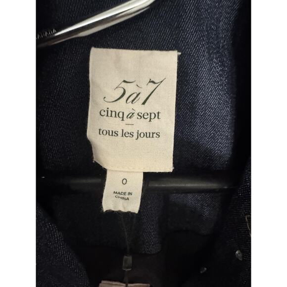 Cinq a Sept Blazer Womens 0 Blue Denim Embellished Studs Rhinestones Jacket NWT - Picture 3 of 12